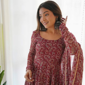 Paisley Printed Gotta Patti Anarkali Kurta with Trousers & With Dupatta