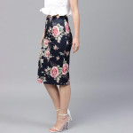 Navy Blue & Pink Printed Pencil Skirt